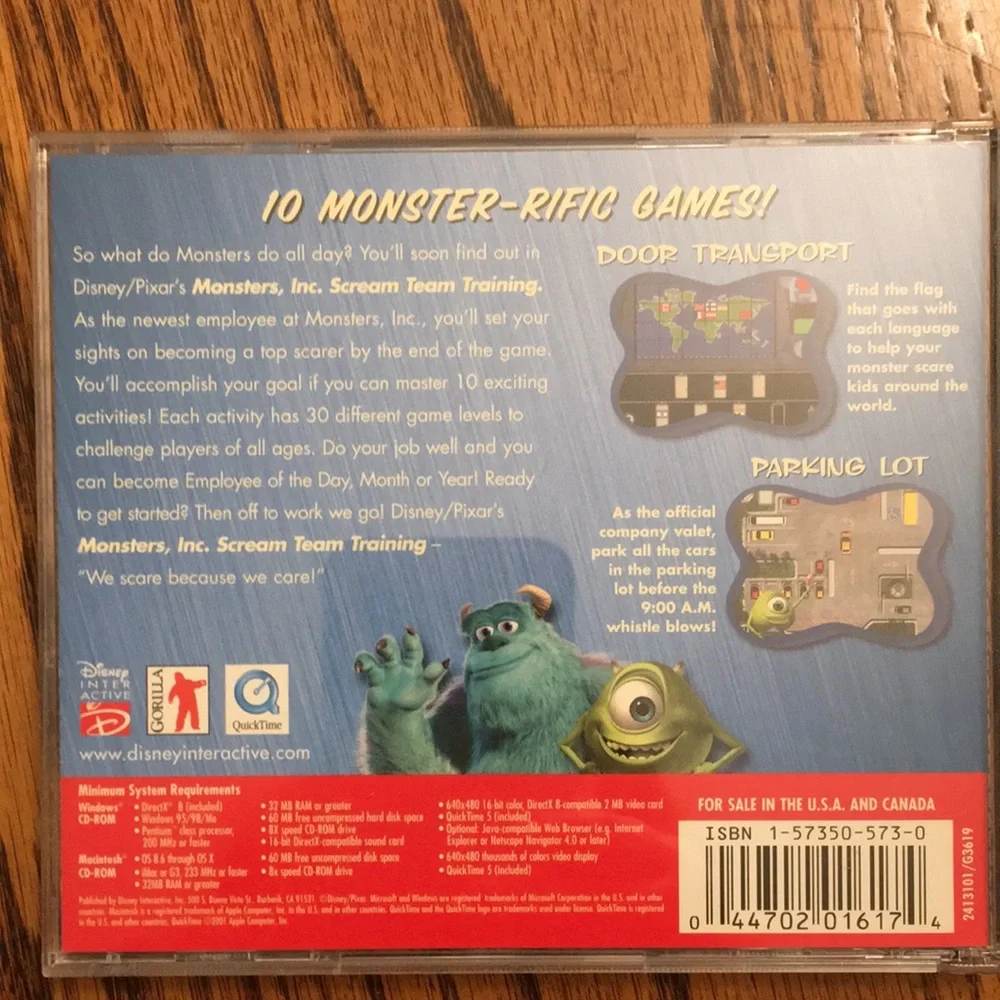 Disney monster inc PC video game CD rom windows 95/98 Vintage